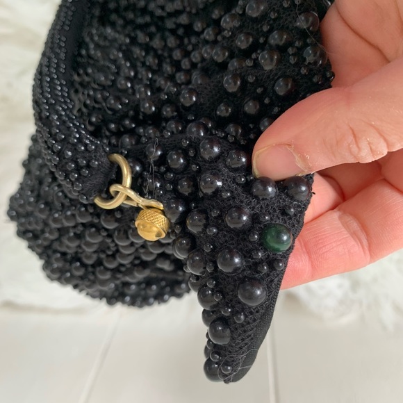 Vintage black beaded hand bag clutch‎ see description - Picture 10 of 16